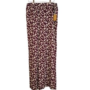 NWT Jo West Mod Magenta Floral Print Wide Leg Pull On Pants Size L High Rise
